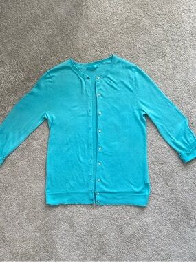 GAP Superfine Women's Turquoise Blue Button-Up Cardigan 3/4 Sleeve